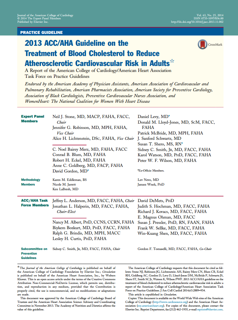 Guideline on theTreatment of Blood Cholesterol to Reduce Atherosclerotic Cardiovascular Risk in Adults. (Journal of the American College of Cardiology, 2014)